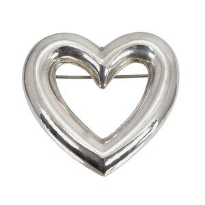 925 Sterling Silver Vintage Chunky Heart Shaped Pin Brooch, Shiny Polished, Love